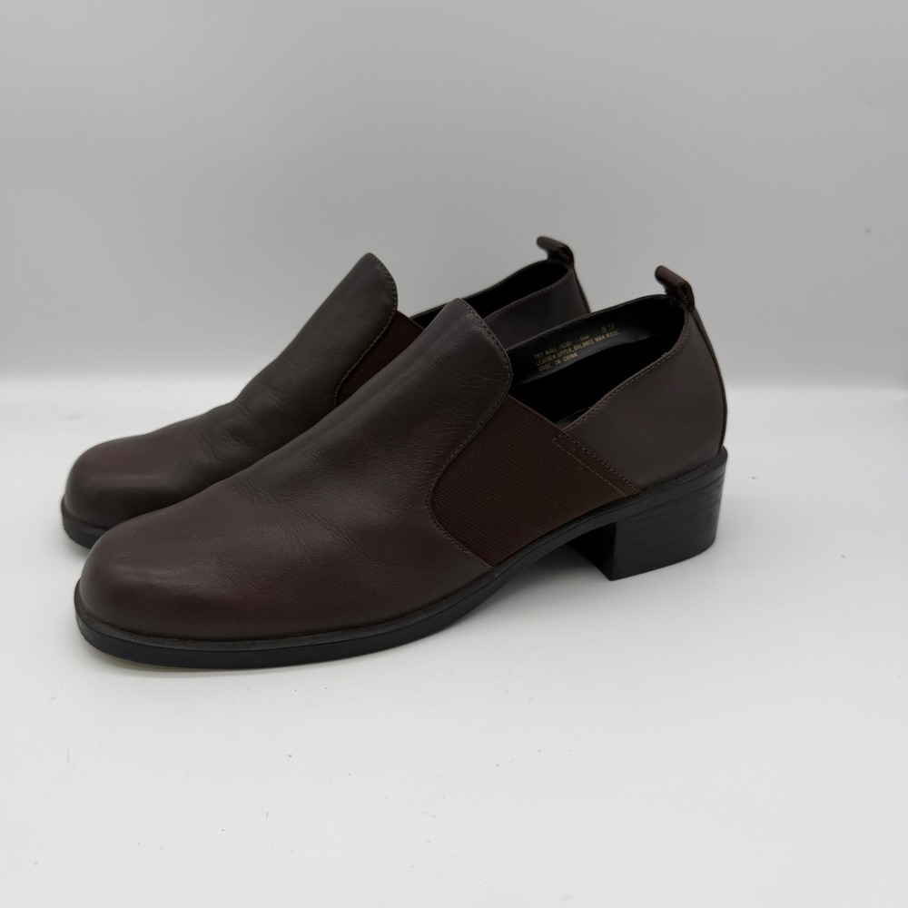 Laura Scott Vintage Brown Leather Slip On Loafers Low Block Heel Shoes Womens 8M
